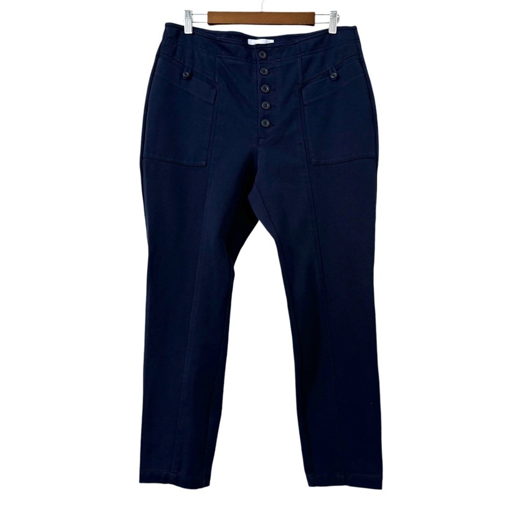 Anthropologie Bryson Tapered Pants Women’s Size 14 Navy Blue‎ Exposed Button Fly